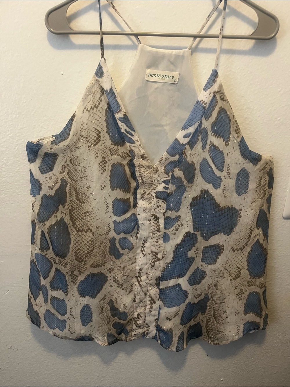 Pants Store Blue Snake Print Shimmer Racerback Tank Top Size Large
